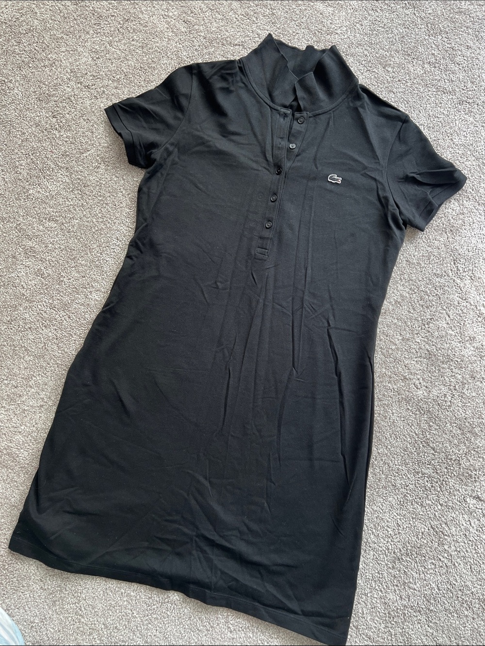 Lacoste Black Short-Sleeve Polo Dress with Embroidered Crocodile